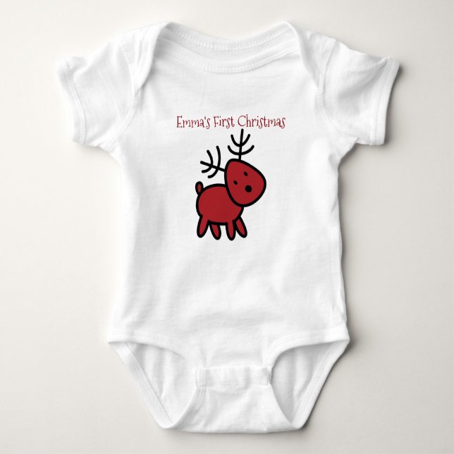Red Helgdag Reindeer Illustration Första jul T-shirt (Framsida)
