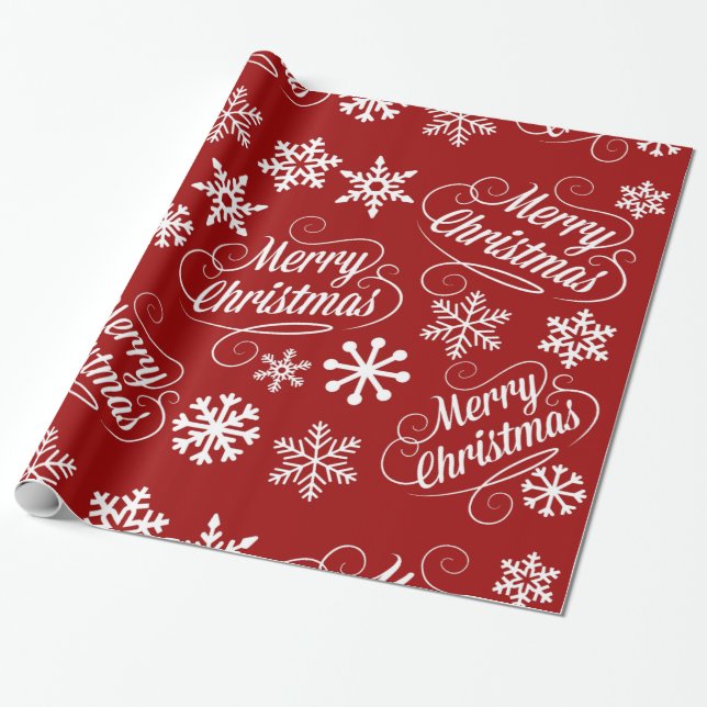 Red Helgdag Snöflingor God jul Gift Wrap Presentpapper (Utrullad)
