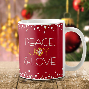 Red Helgdag Snowflake Peace Joy Kärlek Modern Simp Kaffemugg