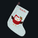 Red Helgdag Uggla Personlig Liten Julstrumpa<br><div class="desc">Den fina designen har ett sött rött uggla och kan vara personlig med ditt namn,  monogram,  initialer eller valfri text.</div>