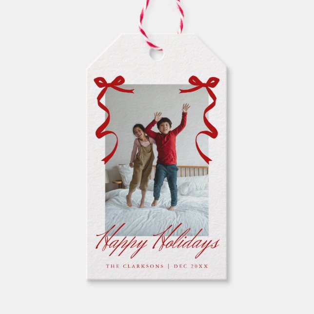 Red Helgdag Whimsical Bows Presentetikett (Framsidan)