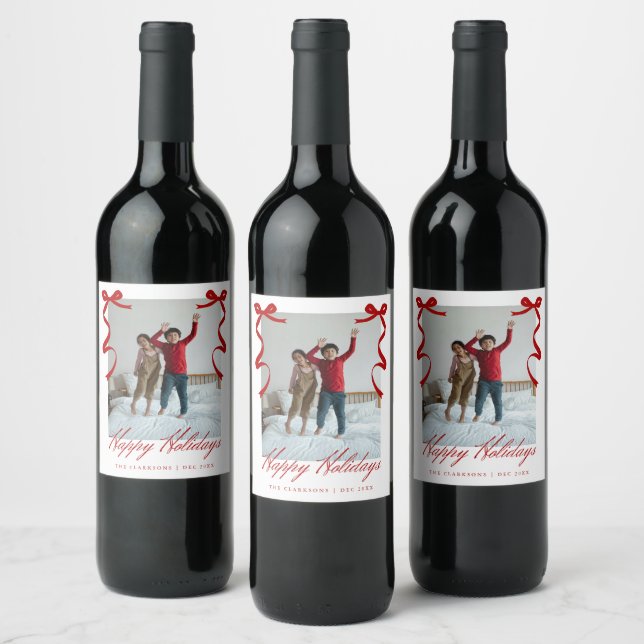 Red Helgdag Whimsical Bows Vinflaska Etikett (Flaskor)