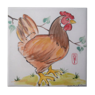 Red Hen Chicken Cute Land Stil Animal Farm Kakelplatta