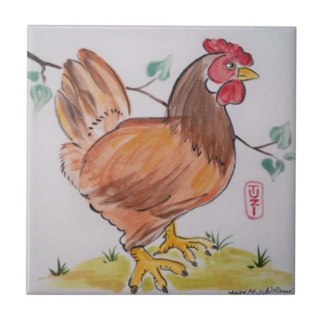 Red Hen Chicken Cute Land Stil Animal Farm Kakelplatta (Framsidan)