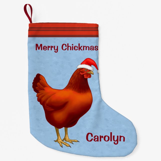 Red Hen i Santa Hat Merry Chickmas Liten Julstrumpa (Framsidan)