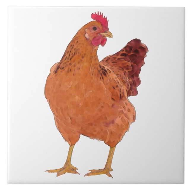 Red Hen L - stort keramiskt plattor Kakelplatta (Framsidan)
