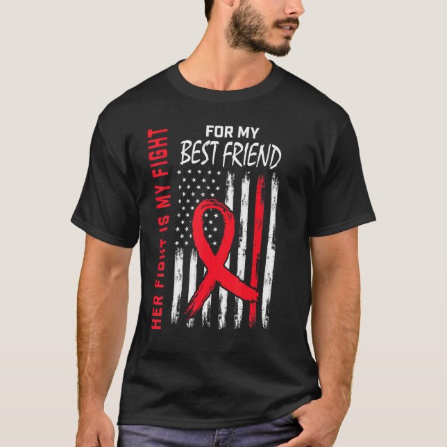 Red Her Fight Best Friend Heart Disease Awareness  T Shirt (Framsida)