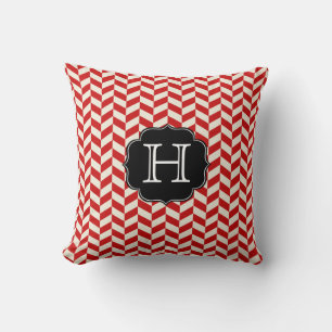 Red Herringbone Chevron Mönster med Monogram Kudde