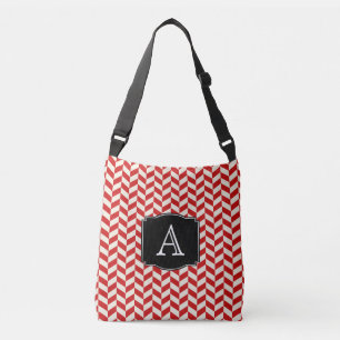 Red Herringbone Chevrons Mönster med Monogram Axelväska