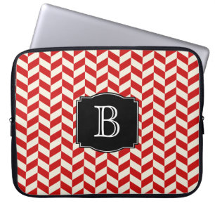 Red Herringbone Chevrons Mönster med Monogram Laptop Fodral