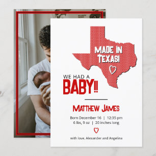 Red Herringbone Made in Texas Photo Baby Meddelande