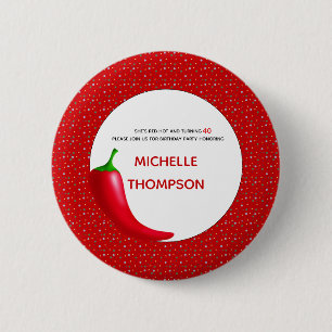 Red Hett 40 Birthday Button Knapp