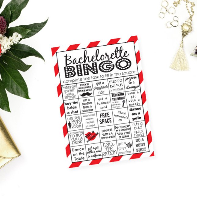 Red Hett Bachelorette Bingo, Party Game, Challenge Inbjudningar (Skapare uppladdad)