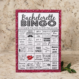Red Hett Bachelorette Bingo, Party Game, Challenge Inbjudningar