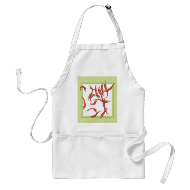 Red Hett Chillies grönt Apron Förkläde (Framsidan)