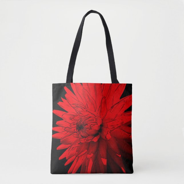 Red Hett Dahlia Abstrakt Flower Art Tygkasse (Framsida)