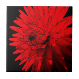 Red Hett Dahlia Blommigt Art Tile Kakelplatta