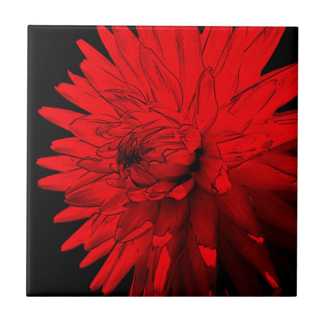 Red Hett Dahlia Blommigt Art Tile Kakelplatta (Framsidan)