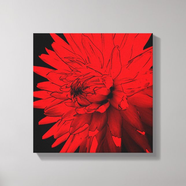 Red Hett Dahlia Flower Abstrakt Art Canvastryck (Framsida)