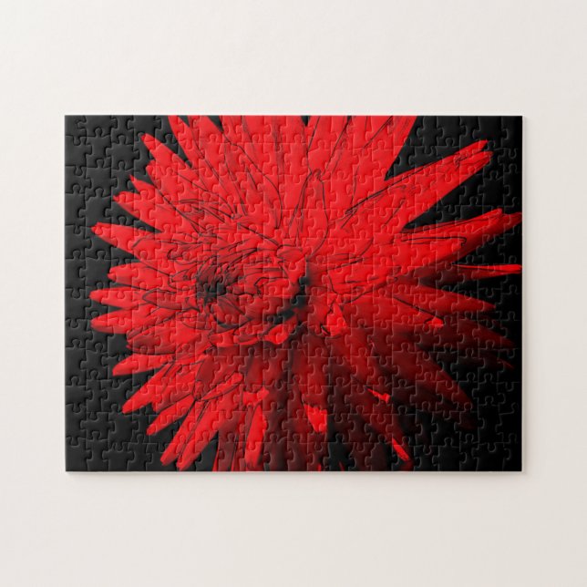 Red Hett Dahlia Flower Abstrakt Art Pussel (Horisontell)
