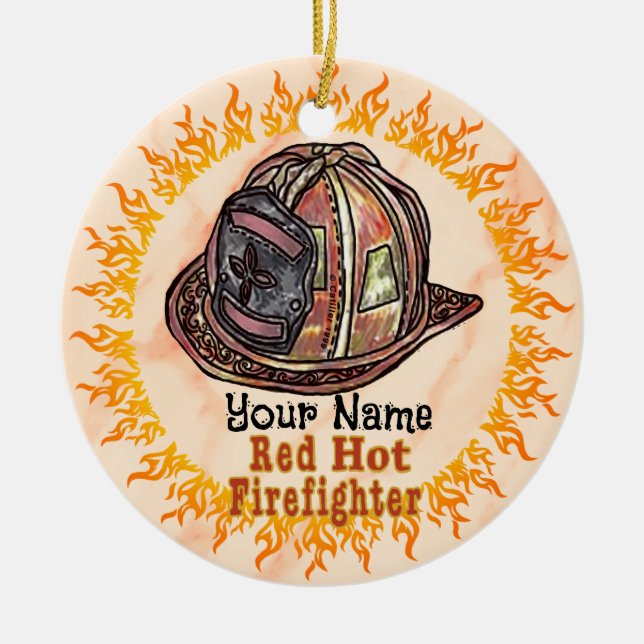 Red Hett Firefighter-ornament Julgransprydnad Keramik (Framsidan)