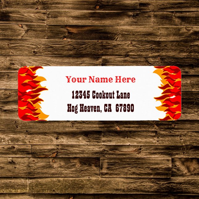 Red Hett Flames Editable Western Returadress Etikett (BBQ Red Flames Editable Return Address Label)