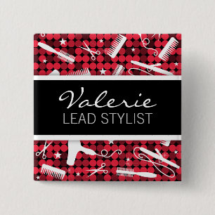 Red Hett Glam Hair Salon Namn Badge Knapp