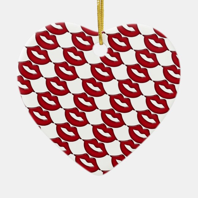Red Hett Läppar Hjärtformade Ornament (Framsidan)