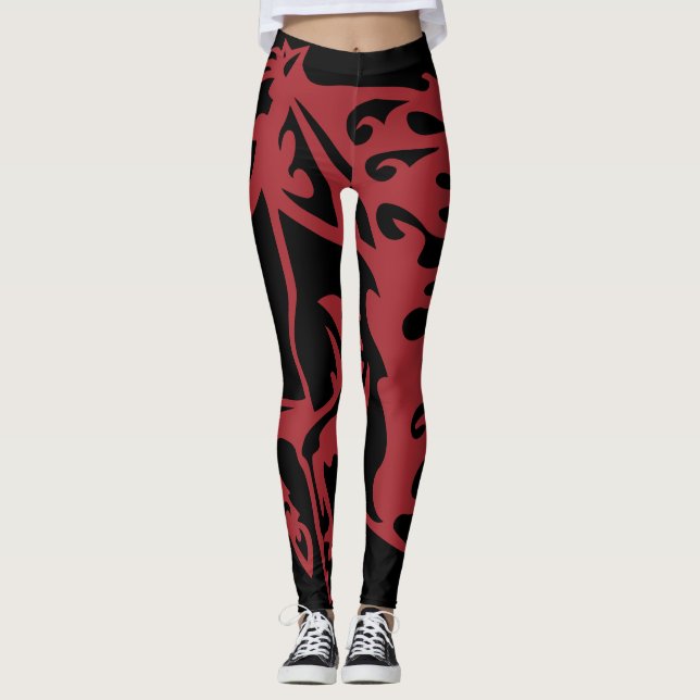 Red Hett Metallic Pony Horse Stallion Steel Linear Leggings (Framsida)