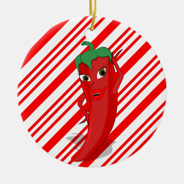 Red Hett Pepper Diva Candy cane Ceramic Ornament (Framsidan)