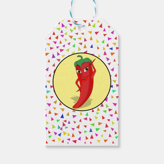 Red Hett Pepper Diva Confetti Mönster Presentetikett (Framsidan)