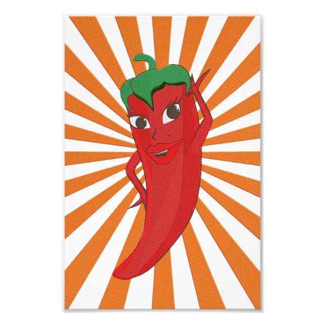Red Hett Pepper Diva Faux Embroidery Print Fototryck (Framsidan)