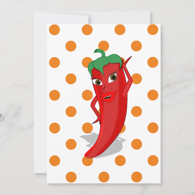 Red Hett Pepper Diva Orange Polka dots Button Invi Inbjudningar (Framsida)