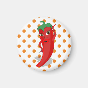 Red Hett Pepper Diva Orange Polka dots Magnet