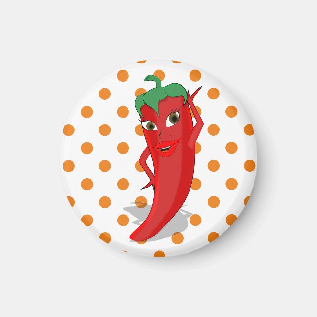 Red Hett Pepper Diva Orange Polka dots Magnet (Framsidan)