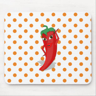 Red Hett Pepper Diva Orange Polka dots Mouse Pad Musmatta