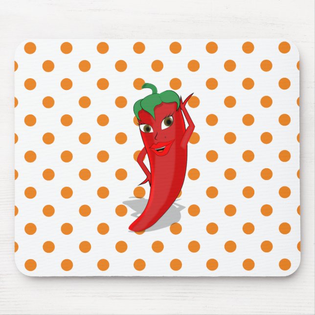 Red Hett Pepper Diva Orange Polka dots Mouse Pad Musmatta (Framsidan)