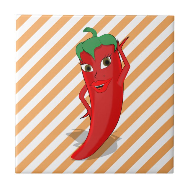 Red Hett Pepper Diva Orange Rand Kakelplatta (Framsidan)