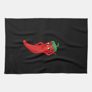 Red Hett Pepper Diva på svart Towel Kökshandduk