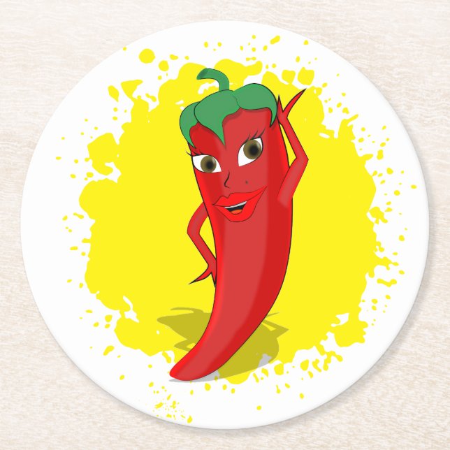 Red Hett Pepper Diva Paint Splatter Underlägg Papper Rund (Framsidan)