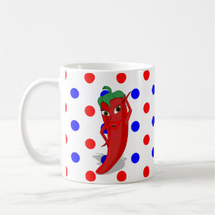 Red Hett Pepper Diva Red Blue Polka dots Coffee Mu Kaffemugg