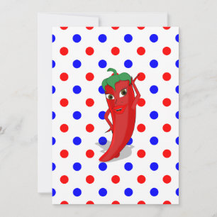 Red Hett Pepper Diva Red Blue Polka dots Inbjudningar
