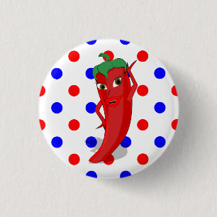 Red Hett Pepper Diva Red Blue Polka dots Knapp