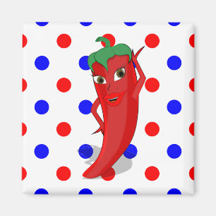 Red Hett Pepper Diva Red Blue Polka dots Magnet