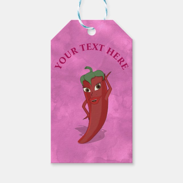 Red Hett Pepper Diva Rosa Watercolor Presentetikett (Framsidan)