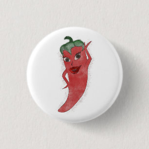 Red Hett Pepper Diva Watercolor Anpassningsbar Knapp