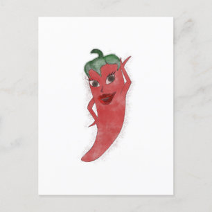 Red Hett Pepper Diva Watercolor Anpassningsbar Vykort