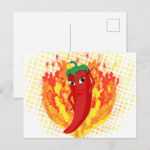 Red Hett Pepper Fire Flames Vykort