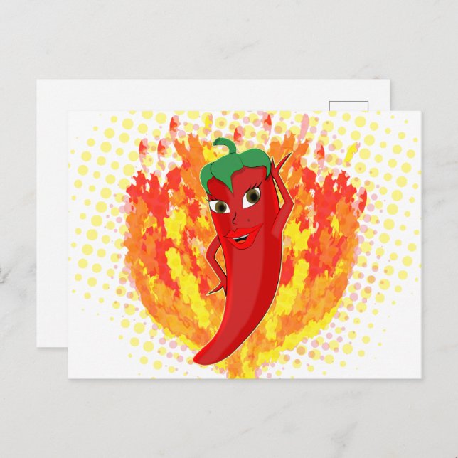 Red Hett Pepper Fire Flames Vykort (Fram/baksida)