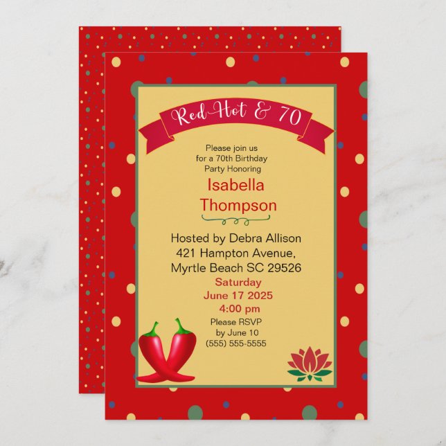 Red Hett Peppers 70:e födelsedagsinbjudan Inbjudningar (Fram/baksida)